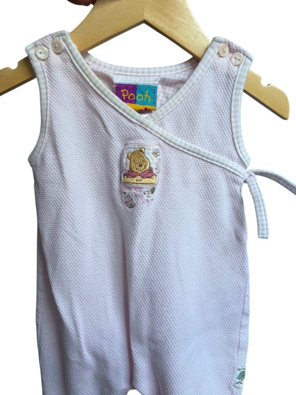 Vintage Y2K Disney Winnie The Pooh Gingham Seersucker Baby Overall Sz 3/6m RARE - Picture 2 of 7